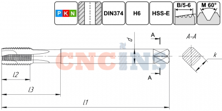TSP1.M10х1,25.6H.DIN374.M35 Метчик М10х1,25 для сквозных отверстий, DIN374, без покрытия